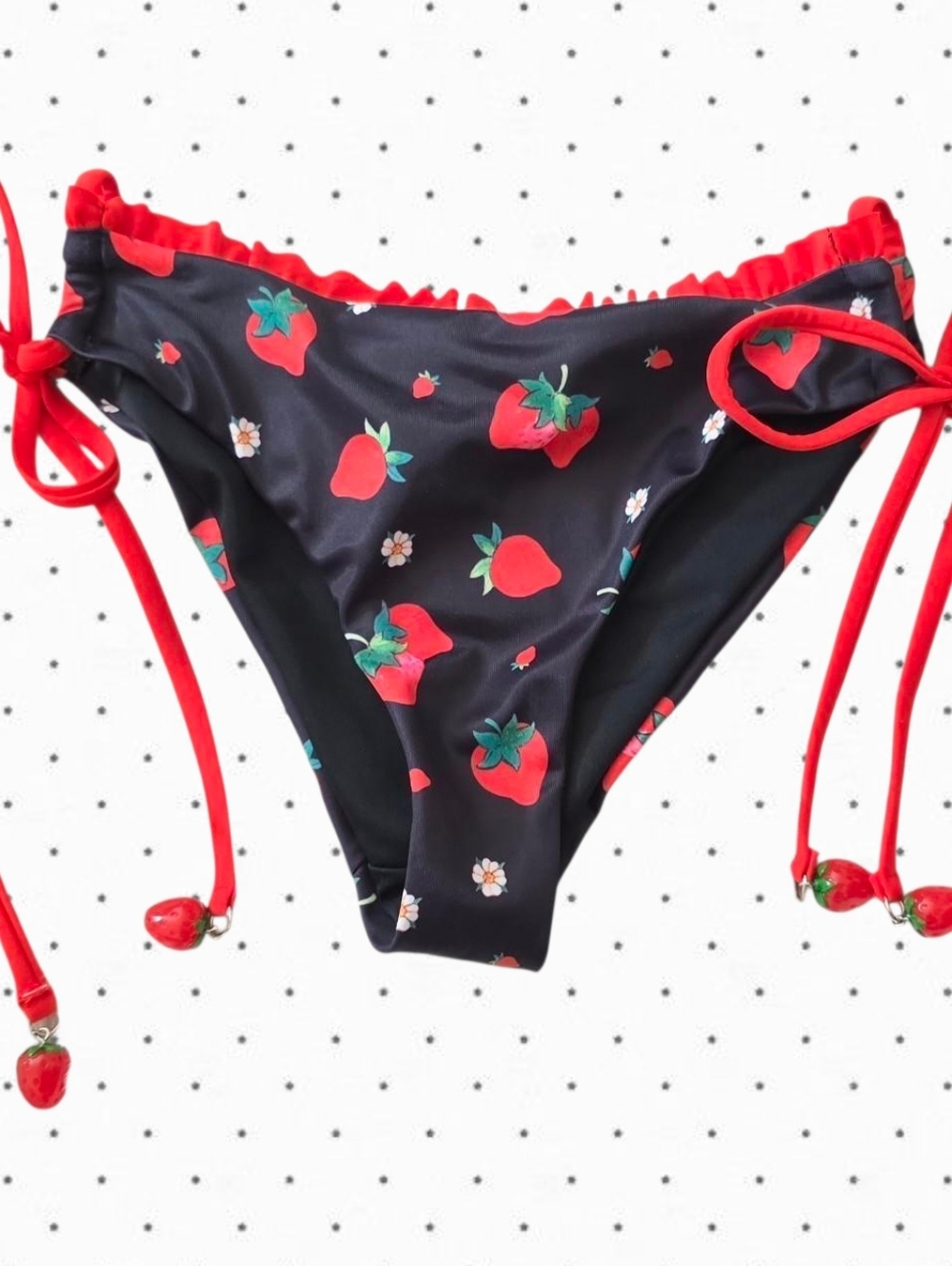 Dolls Kill x Strawberry Shortcake black and red strawberry bikini set - Picture 4 of 6